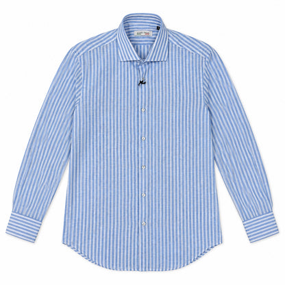 Camicia Lino Righe - 100700 Celeste