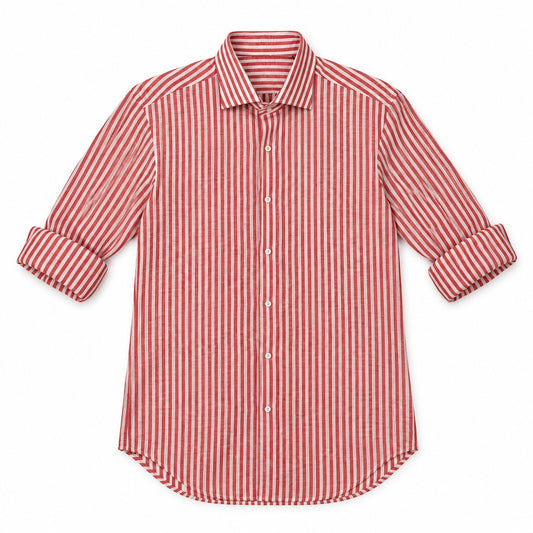 Camicia Lino Righe - 100700 Rosso
