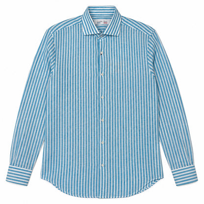 Camicia Lino Righe - 100700 Turchese