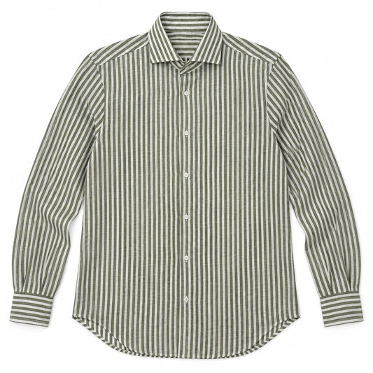 Camicia Lino Righe - 100700 Verde